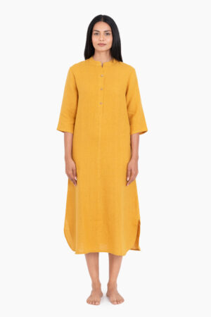 Linen Idris Shirt Dress In Sunburnt Yellow