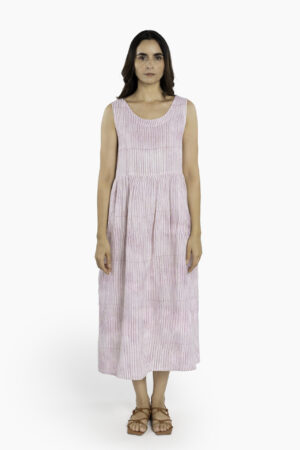 Linen Delilah Dress - Wabi Sabi Pink: Handcrafted Sleeveless Linen Dress with Hand-Block Stripes