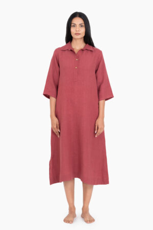 Linen Kira Shirt Dress In Berry Blush