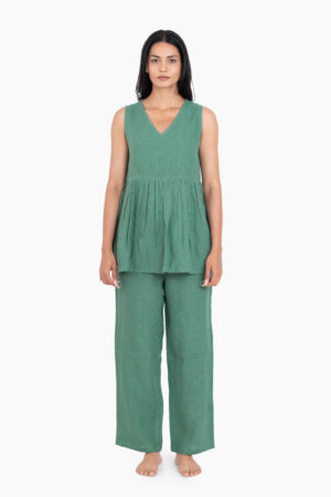 Linen Flavia Co-Ord Set In Midnight Green