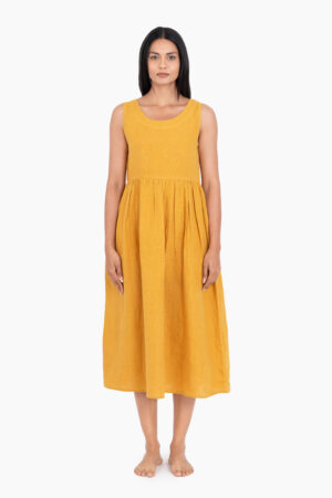 Linen Achill Dress In Sunburnt Yellow